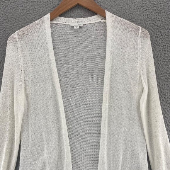 J Jill Sweater Womens Extra Small White Linen Blend Cardigan Open Front Pockets - Picture 2 of 10